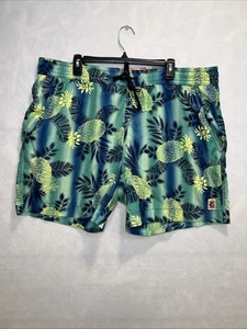 Tommy Bahama Relax Mens L Swim Trunks Pineapple Tropical Blue Yellow Mesh Lined - Picture 1 of 4
