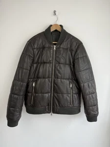 All Saints Leather Jacket  XL Mens Brown Padded Puffer Biker Bomber Bowen Moto - Picture 1 of 14