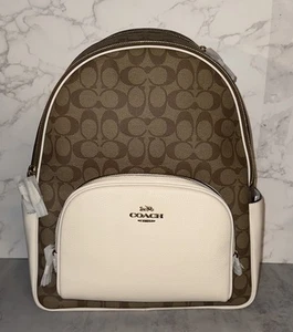 NWT Coach Court Brown Backpack In Blocked Signature Canvas $498 Retail - Picture 1 of 15