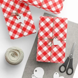 Picknick Karo rot & weiß Premium umweltfreundlich Deko Geschenkpapier - Bild 1 von 25