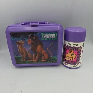 VINTAGE Lion King Purple Aladdin Lunch Box with Simba & Nala Thermos - Picture 1 of 10