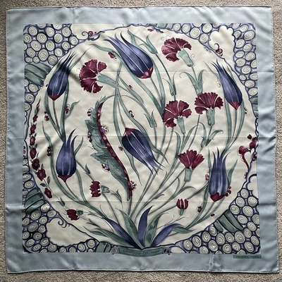 Hermes "Ceramique Ottomane" Flower Floral Blue 100% Silk Scarf Vintage Rare 90s - Image 1 of 4