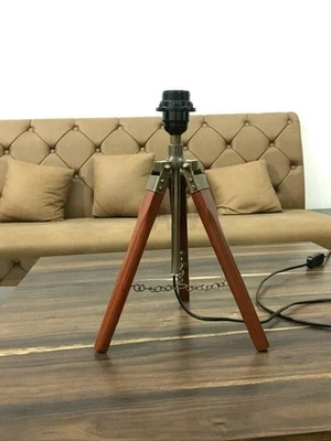 Handmade Floor Shade Lamp Wooden Tripod Stand Modern Desktop Decor - Image 1 of 4