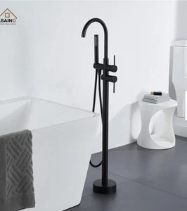 Residentail Rubinetto per Vasca da Bagno Libera Installazione a 2 Maniglie con Doccetta, Nero Opaco - Foto 1 di 9