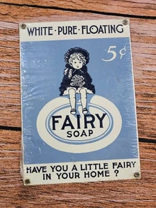 NEW SEALED Vintage 10 x 7" 5 Cents Fairy Soap Metal Enamel Sign Bathroom Decor - Picture 1 of 4