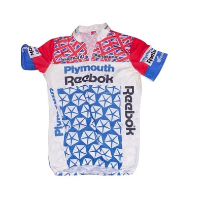 Camiseta de ciclismo Reebok Plymouth vintage 1/4 cremallera bolsillos traseros grande patriótica Foto 1 de 4