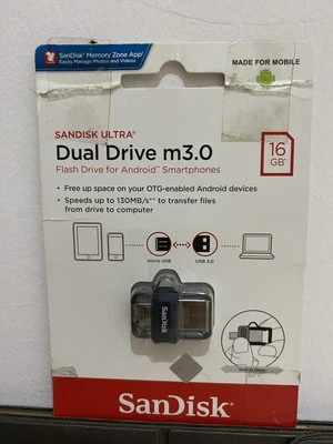 SanDisk Dual Drive m3.0 Flash Drive Android 16GB - Image 1 of 2