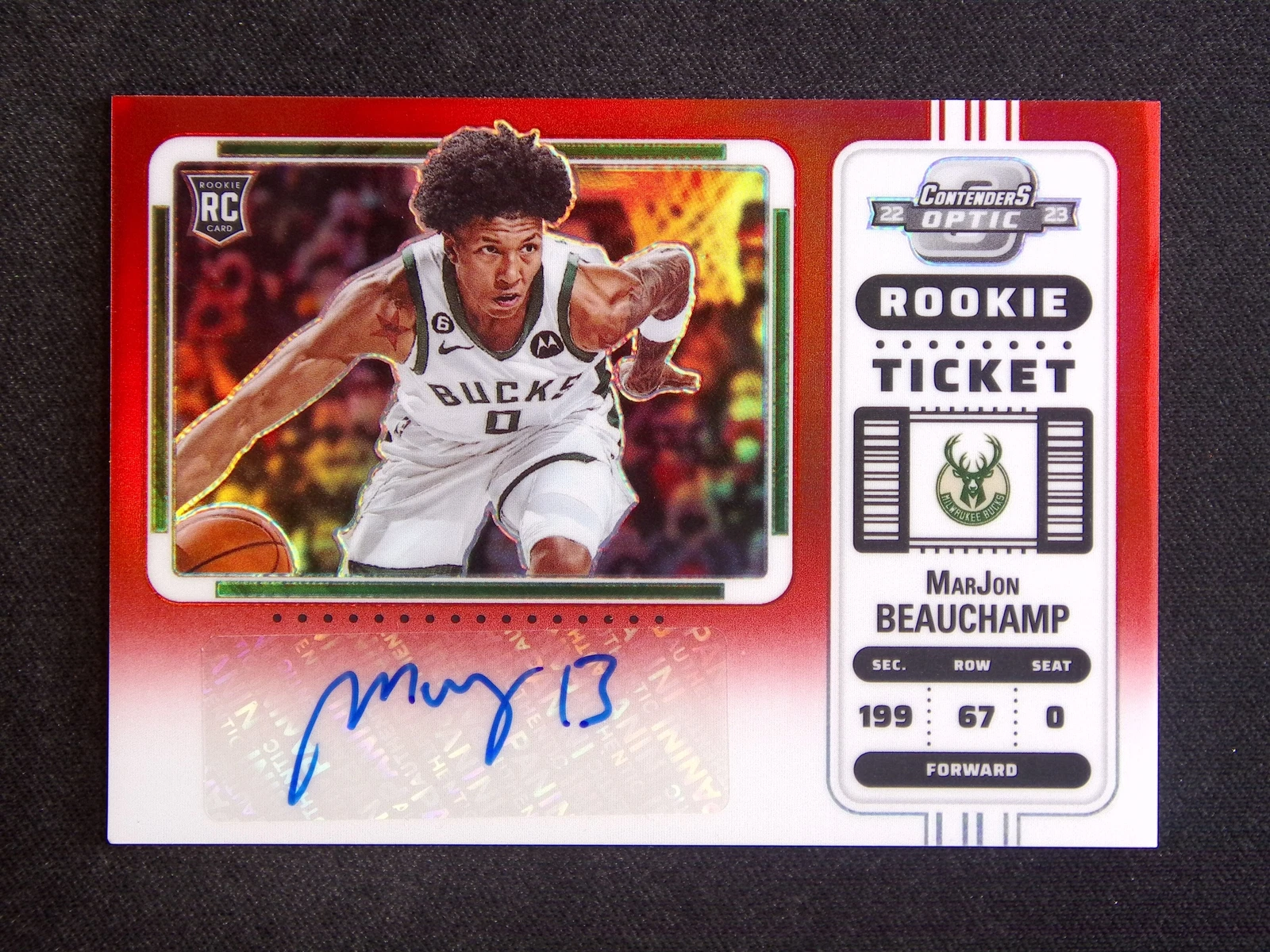 2022-23 Contenders Optic MarJon Beauchamp #114 RC Rookie Auto Red /99 Variation