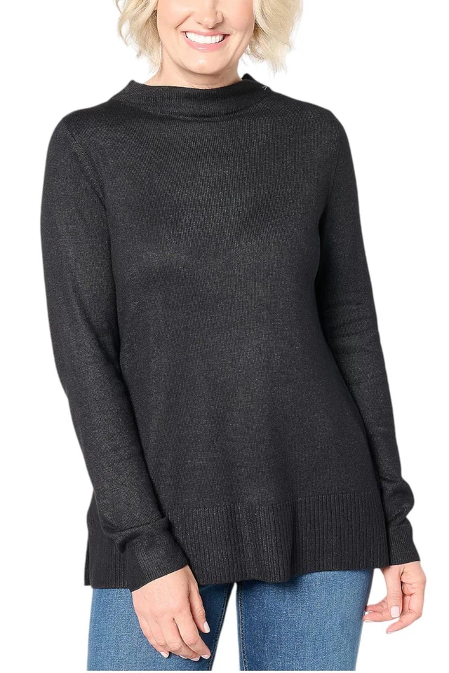 Joan Rivers 女式 Builders 漏斗领长 Slv 毛衣黑色 — 第 1/1 张图片