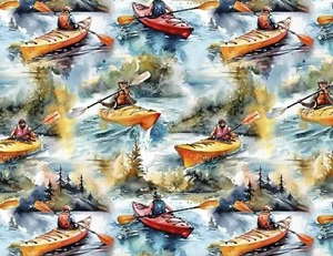 Painterly Kayaks #3 Allover Print Cotton Fabric - Picture 1 of 2