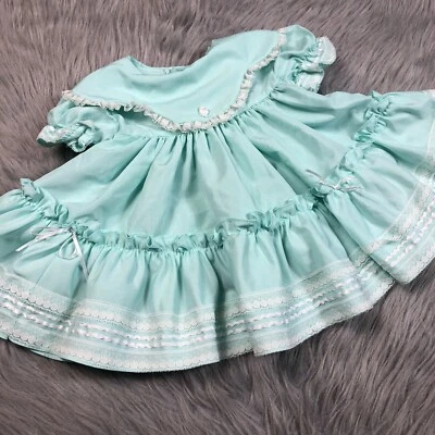 Vestido Vintage Marthas Miniaturas Bebé Niñas Blanco Como Nuevo Encaje Volantes Volantes Foto 1 de 4