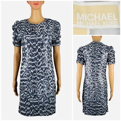 Vestido Michael Kors Mujer Pequeño Lentejuelas Azul Estampado Animal Funda Cóctel Usado en Excelente Condición Foto 1 de 4
