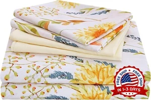 Sabanas Juego De Ropa Para Cama Queen Size 6 Piezas Set Floral amarillo NEW US. - Picture 1 of 8