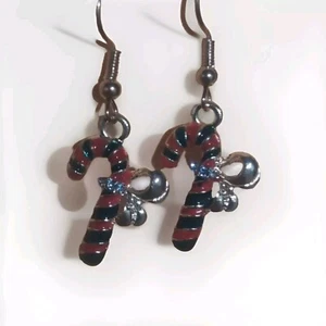 Entzückende Zuckerstange Weihnachten Anhänger Schlenker Fischhaken Ohrringe 1 Zoll hoch - Bild 1 von 1