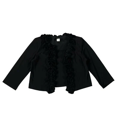 Vintage Bolero Jacket Womens M Black Ruffle Open Front Dress Coat Evening MSK - Image 1 of 4