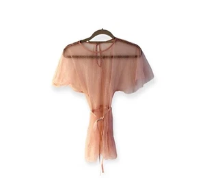 Topshop Ladies Gorgeous Mesh cap sleeve lace tie front top in pink coral Size 12 - Picture 1 of 4