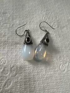 Sterling Silver Moonstone And Garnet Drop Earrings - Picture 1 of 12