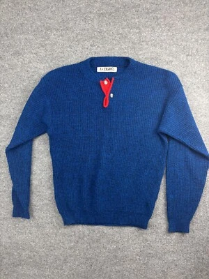 Suéter Pullover Para Hombre Le Tigre De Colección L Azul Rojo Botón Crew Acanalado Tejido Hecho en EE. UU. Foto 1 de 4