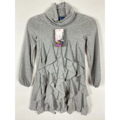 Truly Me Girls Pullover Tunic Top Sweatshirt Gray Ruffles Turtleneck 8 New - Image 1 of 4