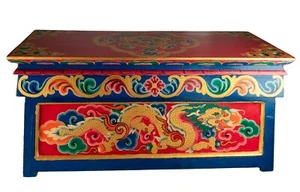 Tisch Meditation Tibetischer Klappstuhl 63 CM Drache Möbel Buddhismus Nepal 2206 - Picture 1 of 8
