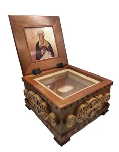 Reliquienbox orthodox christlich geschnitzt aus Holz St. Johannes von Damaskus 7,87" - Bild 1 von 9