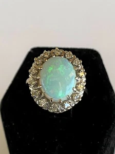 14k White Gold Opal and Diamond Ring Size 6.75 - Picture 1 of 10