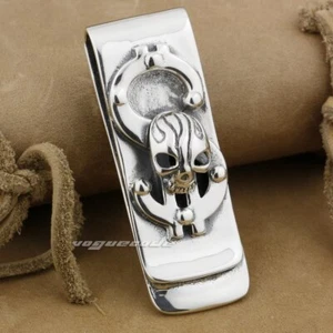 Skull Dollar Money Clip 925 Sterling Silver Mens Punk DIY Accossery 8J006C - Picture 1 of 6