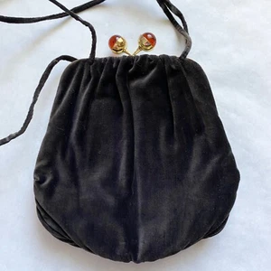 Vintage HL USA Harry Levine Braun Samt Abendtasche Amber Kiss Lock Handtasche - Bild 1 von 11
