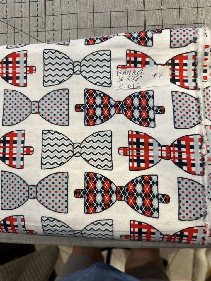 Nursery Flannel red and blue Tones With Bow Ties 36” x 42” - Image 1 of 1