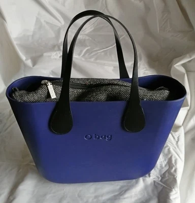 O bag MINI - Borsa Nuova Originale O bag - Col. Blu Int. GRIGIO Manici NERO - Immagine 1 di 4