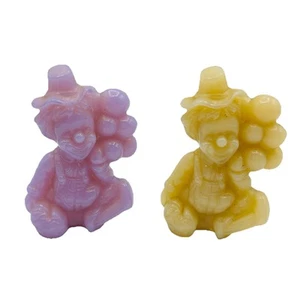 2 MOSSER Slag Glass Clowns w/Balloons Figures McGoo Purple Lavender, Flip Yellow - Picture 1 of 5