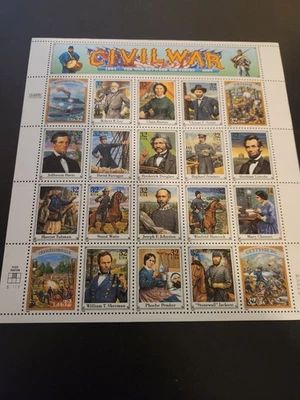 Панель марок USPS 1995 из 20 марок с пометкой людей гражданской войны Скотт No2975 как новые без наклеек и следов - Изображение 1 из 4