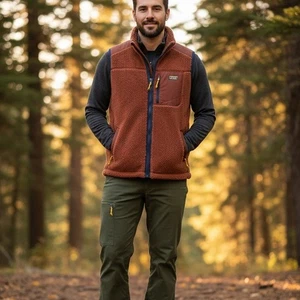 LL Bean Sweater Fleece Vest Men's Size XL Tall Full Zip Brown Outdoor Camping - Picture 1 of 14