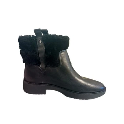 FitFlop Mimie Black Shearling Trim Ankle Boots Sz 6 NEW Women’s Leather Winter - Image 1 of 4