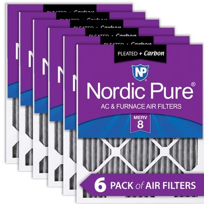 Nordic Pure 10x10x1 Furnace Air Filters MERV 8 Pleated Plus Carbon 6 Pack - Image 1 of 4