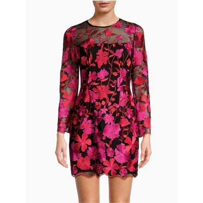 Mini Vestido Milly’s Scottie Floral Malla Encaje Bordado Talla 12 Rojo Negro Foto 1 de 4