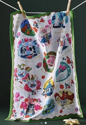 NEW Anthropologie Dish Towel Tea Dishtowel 12 Days Of Christmas EMILY MAUDE - Image 1 of 4