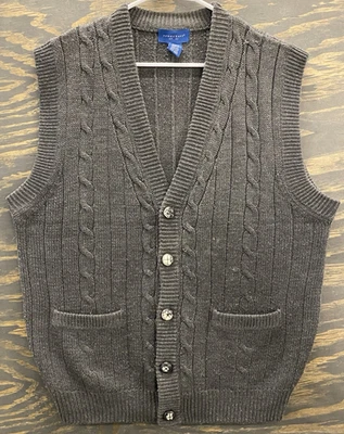 Vintage Towncraft Sweater Vest 90s Gray Knit Grunge Grandpa Cardigan - Size L - Image 1 of 4