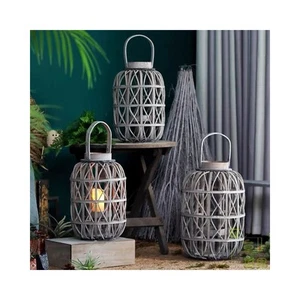 Retro Farmhouse Decor Wicker Lantern Large Rustic Rattan Lantern Woven Willow - Picture 1 of 5