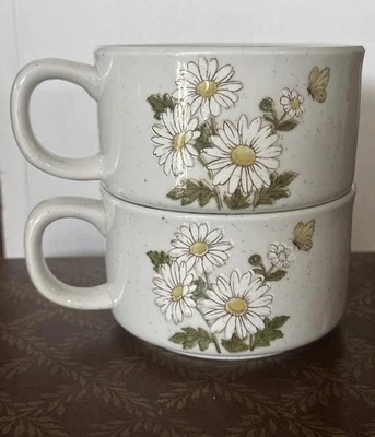 Juego de 2 tazas de sopa de colección margaritas mariposas Japón tazas de gran tamaño 14 OZ COMO NUEVO Foto 1 de 4