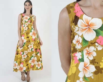 Vestido Tiki Real Hawaiano De Colección Floral Hawaiano Luau Aloha Playa Años 60 Solero 6 Foto 1 de 4