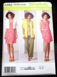 New! Simplicity #2262 Misses' Pants, Dress, Tunic, Cardigan Sz M, L, XL, XXL - Picture 1 of 2