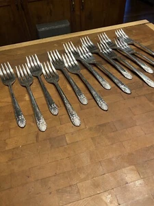13 salad Forks CROWN RADIANCE 1930s International Art Deco Silverplate Flatware - Picture 1 of 4