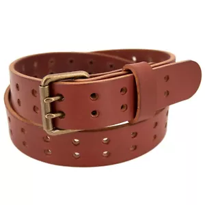 Men's Double Prong Full Grain Heavy-Duty Leather Belt 2 Hole - USA Made By Amish - Picture 1 of 51