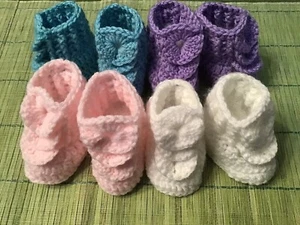 Crochet Baby Shoes Crochet Baby Booties Crochet Doll Shoes Lav Turq & Pink White - Picture 1 of 3