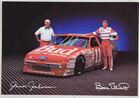 Junior Johnson & Bill Elliott Budweiser Thunderbird Jumbo Postcard MINT Unused Cover