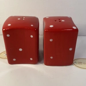 Dice Red White Dots Salt and Pepper Shaker Set New 3 inch Game Day - Picture 1 of 6