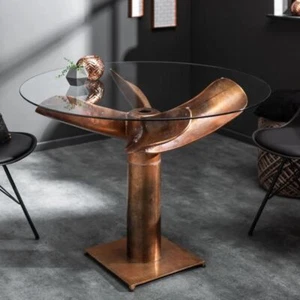 Design Esstisch ELICA 105cm kupfer Aluminium Schiffsschraube Maritim Glasplatte - Bild 1 von 8