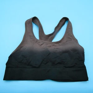 Victorias Secret Sports Bra Large Black Beige Ribbed Seamless Lightly Lined Gym - Picture 1 of 10