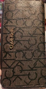 Calvin Klein Women's Zip Around Wallet, Style FO7ASLG, CK Logo, Brown - Picture 1 of 6